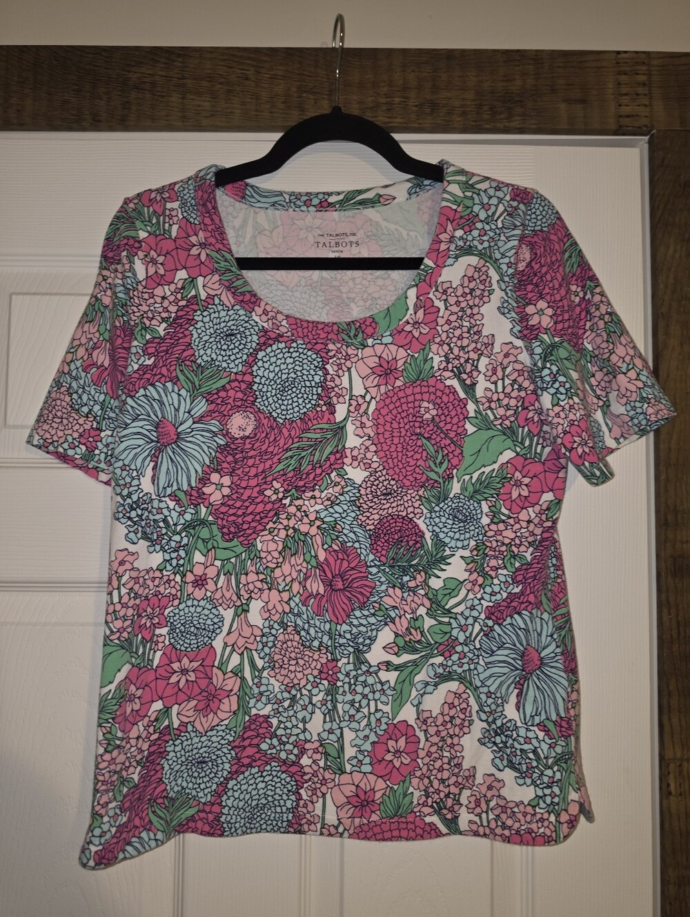 Talbots Pink & Mint Floral Short Sleeve Scoop Neck Tee